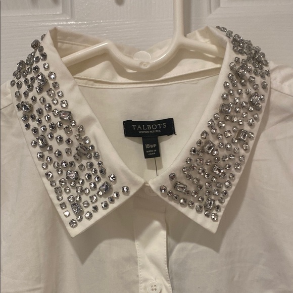 Talbots White Button-Up Shirt with Embellished Collar - Picture 5 of 10